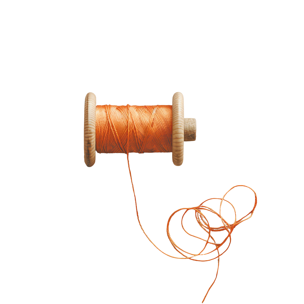 Thread spool at Meridian Garments clothing factory in India